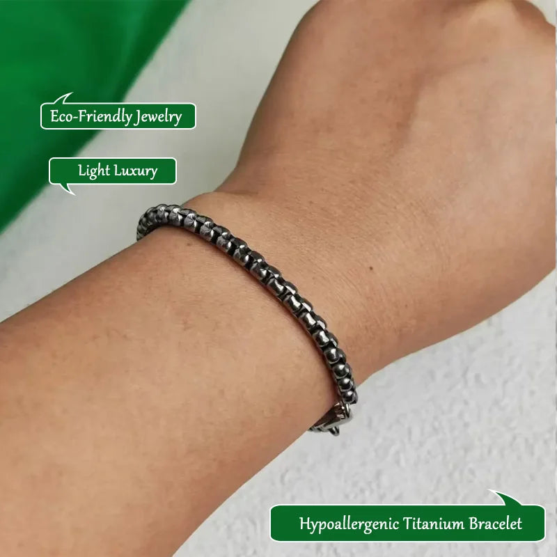 2025 True Titanium 4MM Box Chain Bracelet for Men - Hypoallergenic Lightweight Jewelry Gift
