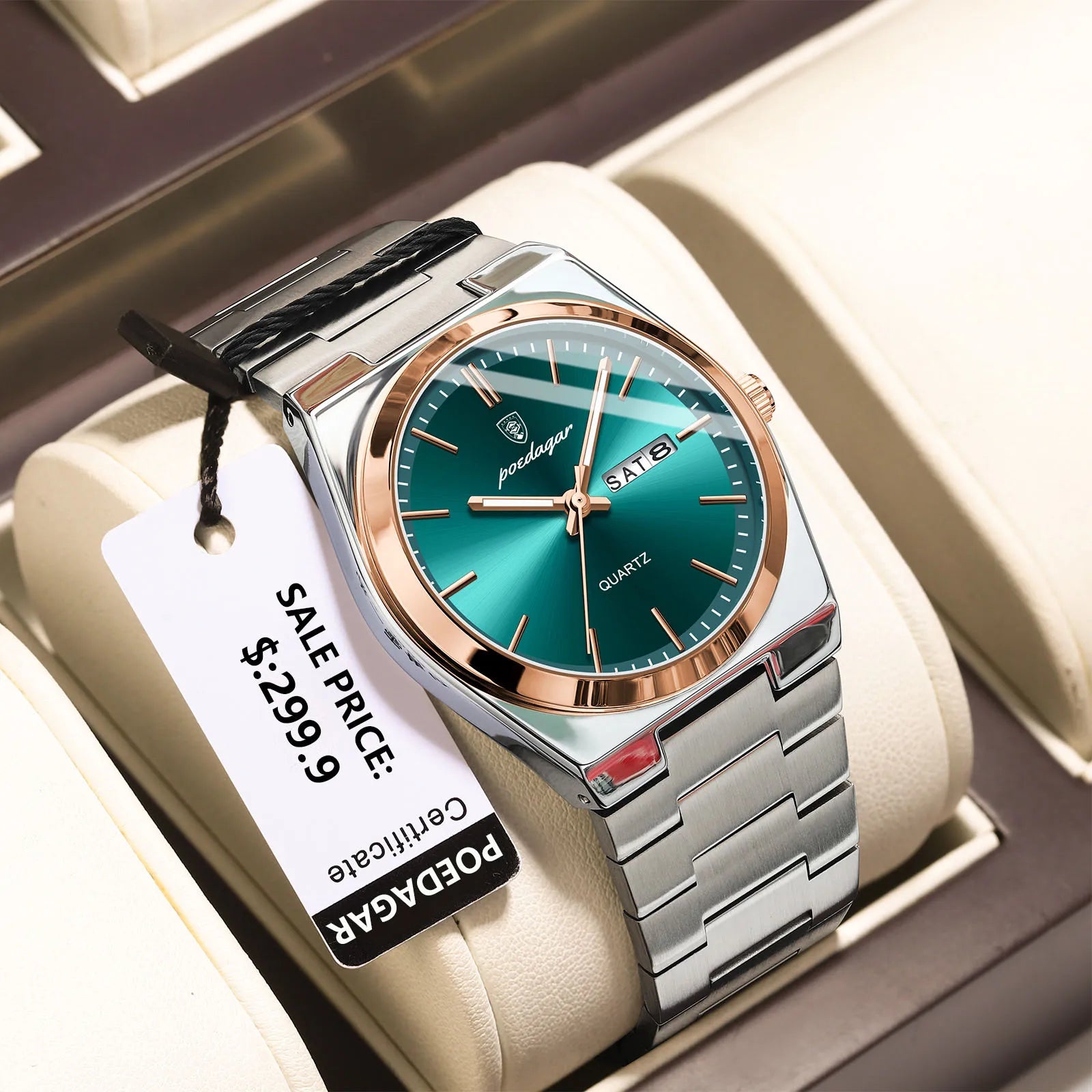 POEDAGAR Luxury Business Men's Wristwatch Stainless Steel Waterproof Luminous Man Watch Date Week Fashion Quartz Watches For Men