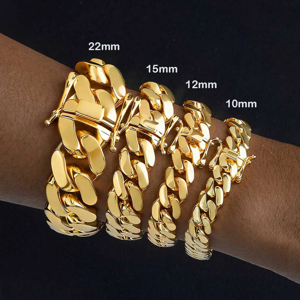 Men's 10-22mm Cuban Link Bracelet Hip Hop Heavy Brass Miami Cuban Link Chain Chunky Bracelet Jewelry For Boy Gift Drop Shipping