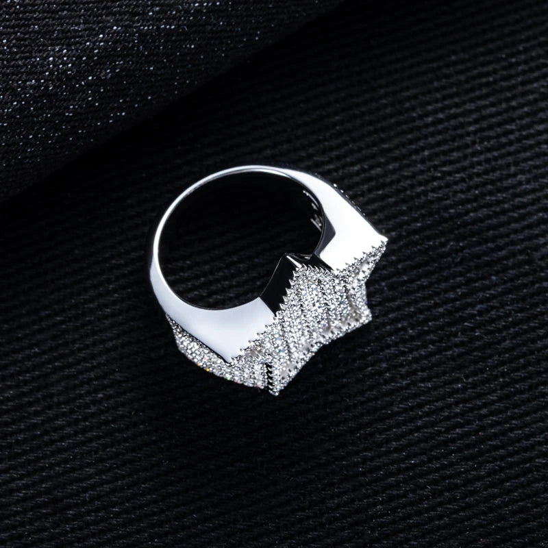 MossanRappr 1.54cttw New Moissanite Iced out Pentagram Ring 14K Gold Plated Hip Hop Ring Heavy Metal Fine Jewelry Gifts for Men