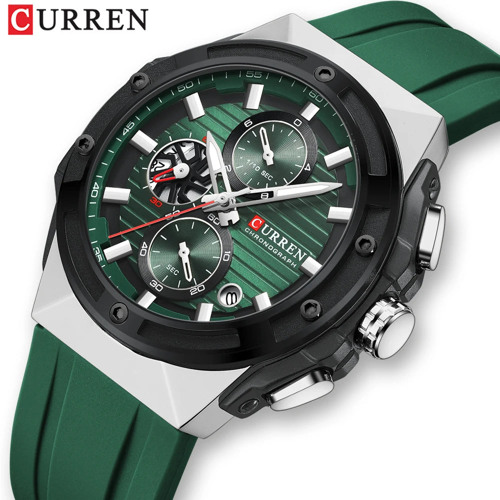 CURREN Classic Brand Men's Wristwatches Casual Business Quartz Silicone Watches with Luminous Hands Chronograph Dial