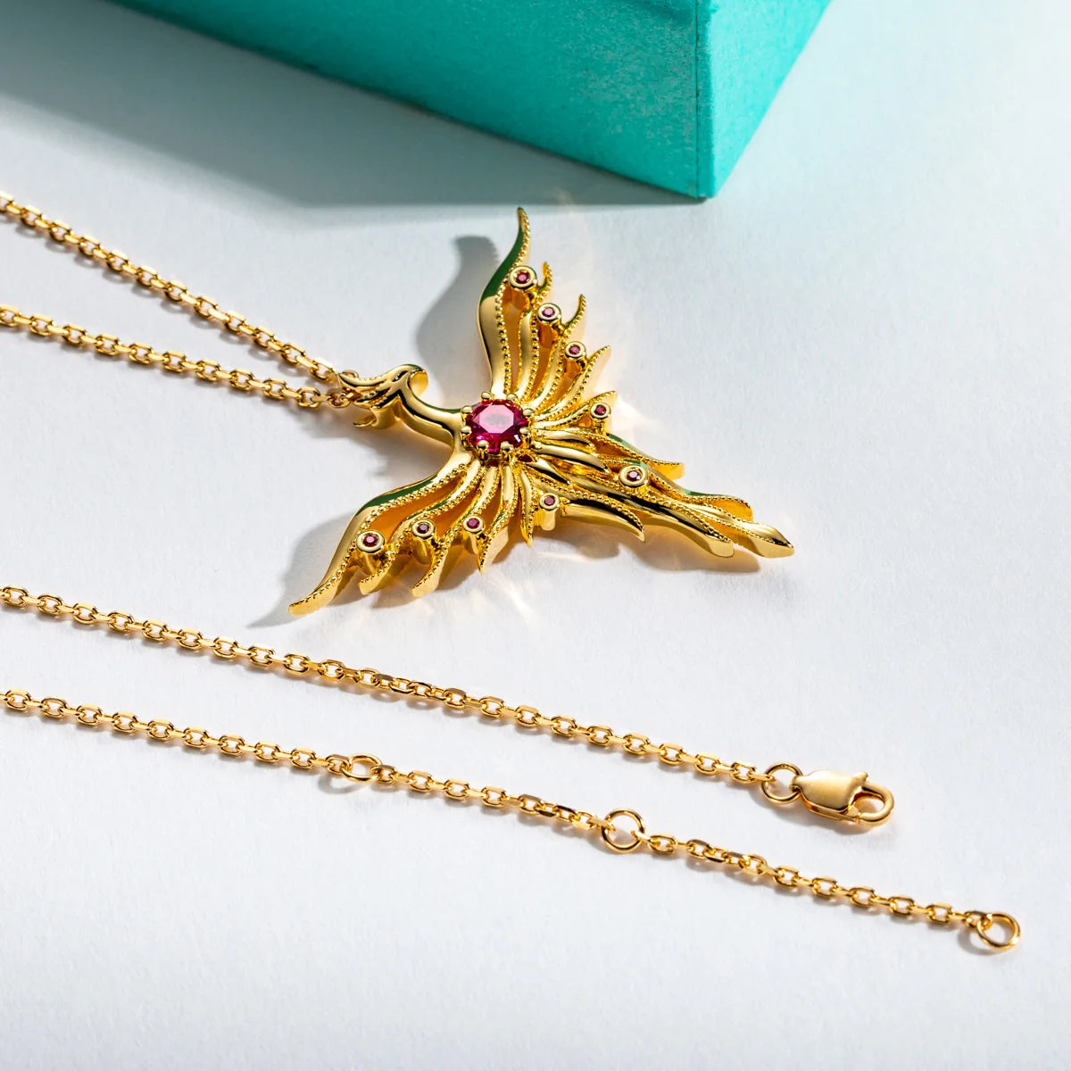 AnuJewel Phoenix Yellow Gold Plated Pendant Mythology Classic of Mountains and Seas 50cm 925 Sterling Silver Necklace Jewelry