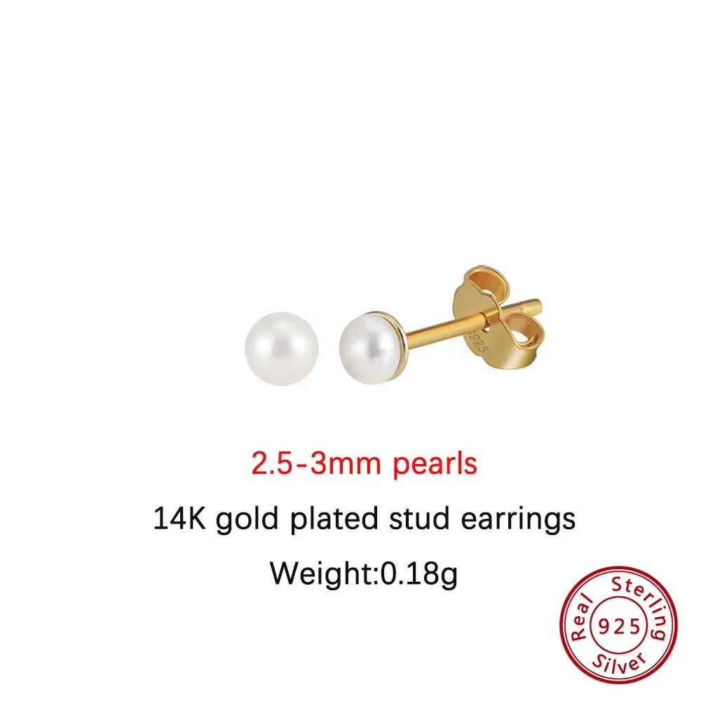 ORSA JEWELS Minimalism 1 pair Freshwater Pearl Ear Stud Real Pearls Stud Earrings 925 Silver Round Natural Pearl Ear Stud GPE104