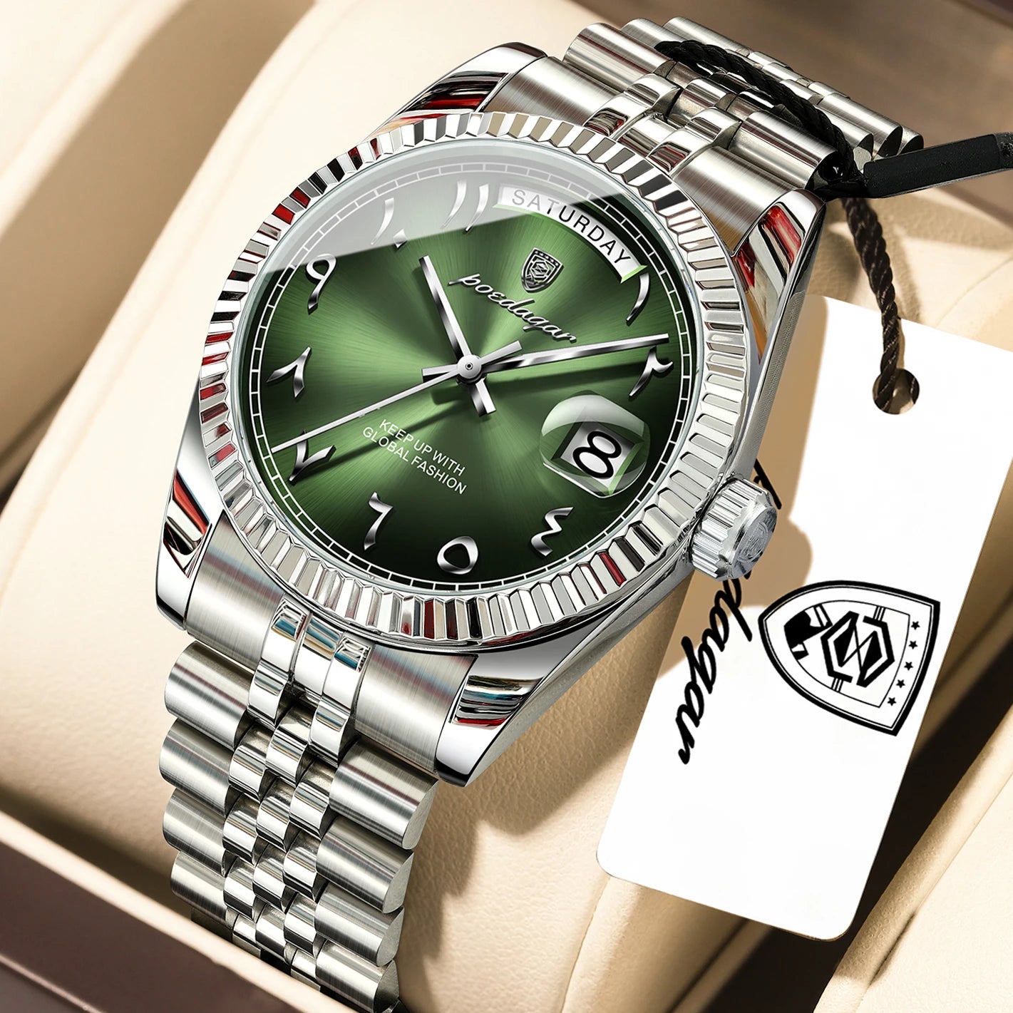 POEDAGAR Business Casual Male Clock Waterproof Date Week Fashion Men's Watch Stainless Steel Quartz Watches For Men Reloj Hombre