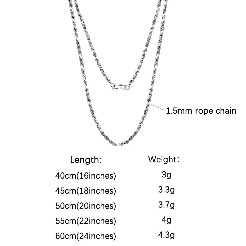 ORSA JEWELS Genuine 925 Sterling Silver Rope Chain Necklace Unisex 1mm 2mm 3mm Italian Twist Rope Chain Choker Gift 40-60cm SC29