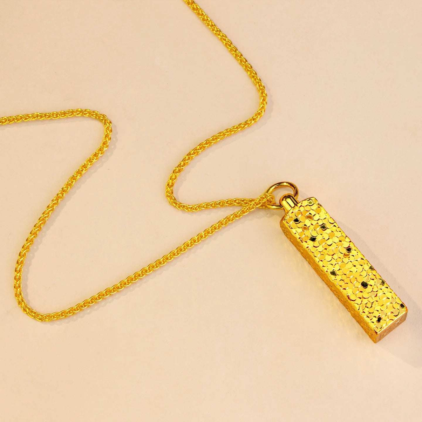 Luxury 24K 9999 Pure Gold real gold Women's Ice Crushed Quartet Laicai Small Square Pendant Necklace