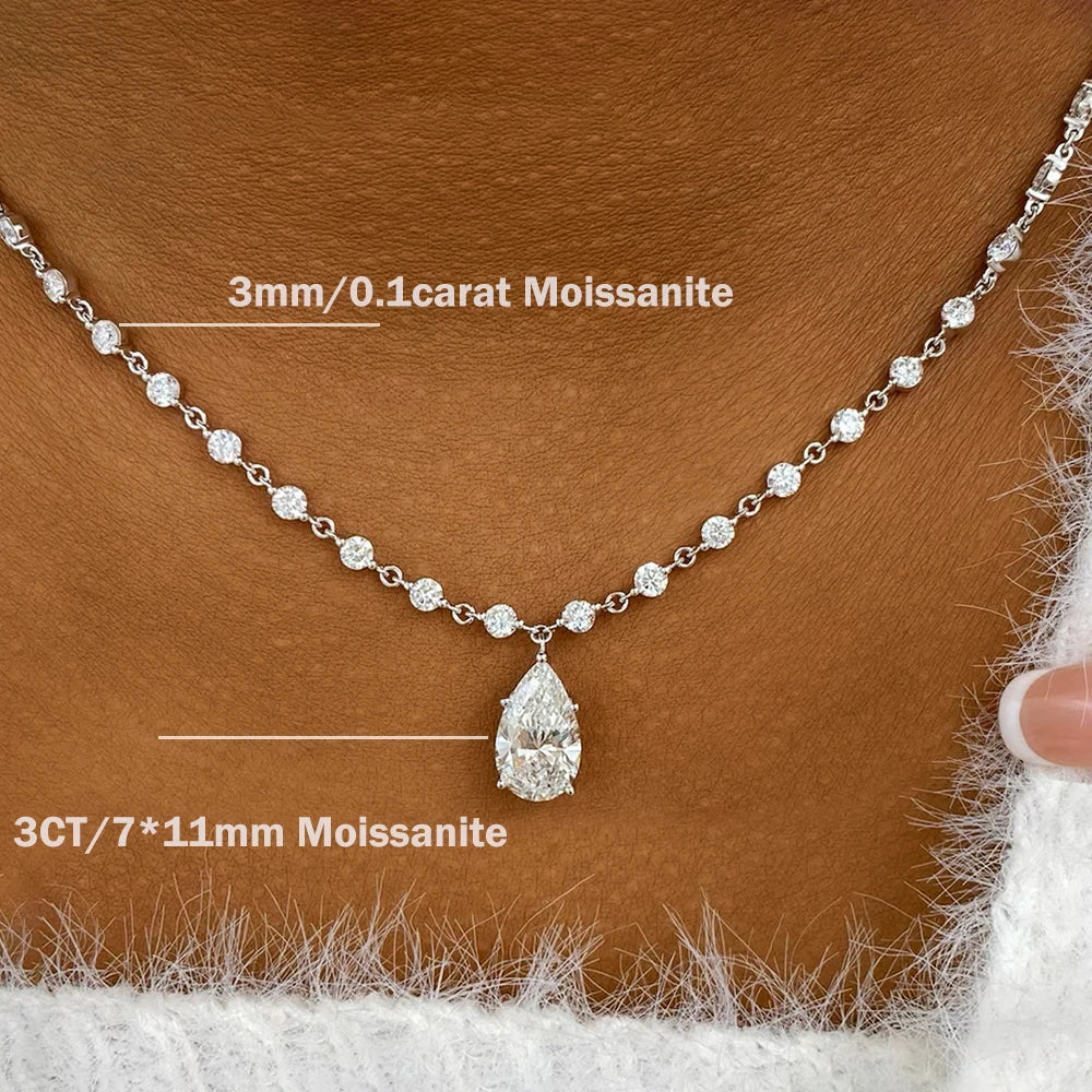 3MM Round Bubble Moissanite Diamond Tennis Neclace With 3carat Marquise Cut Pendant Neck Chain For Women 925 Silver Fine Jewelry