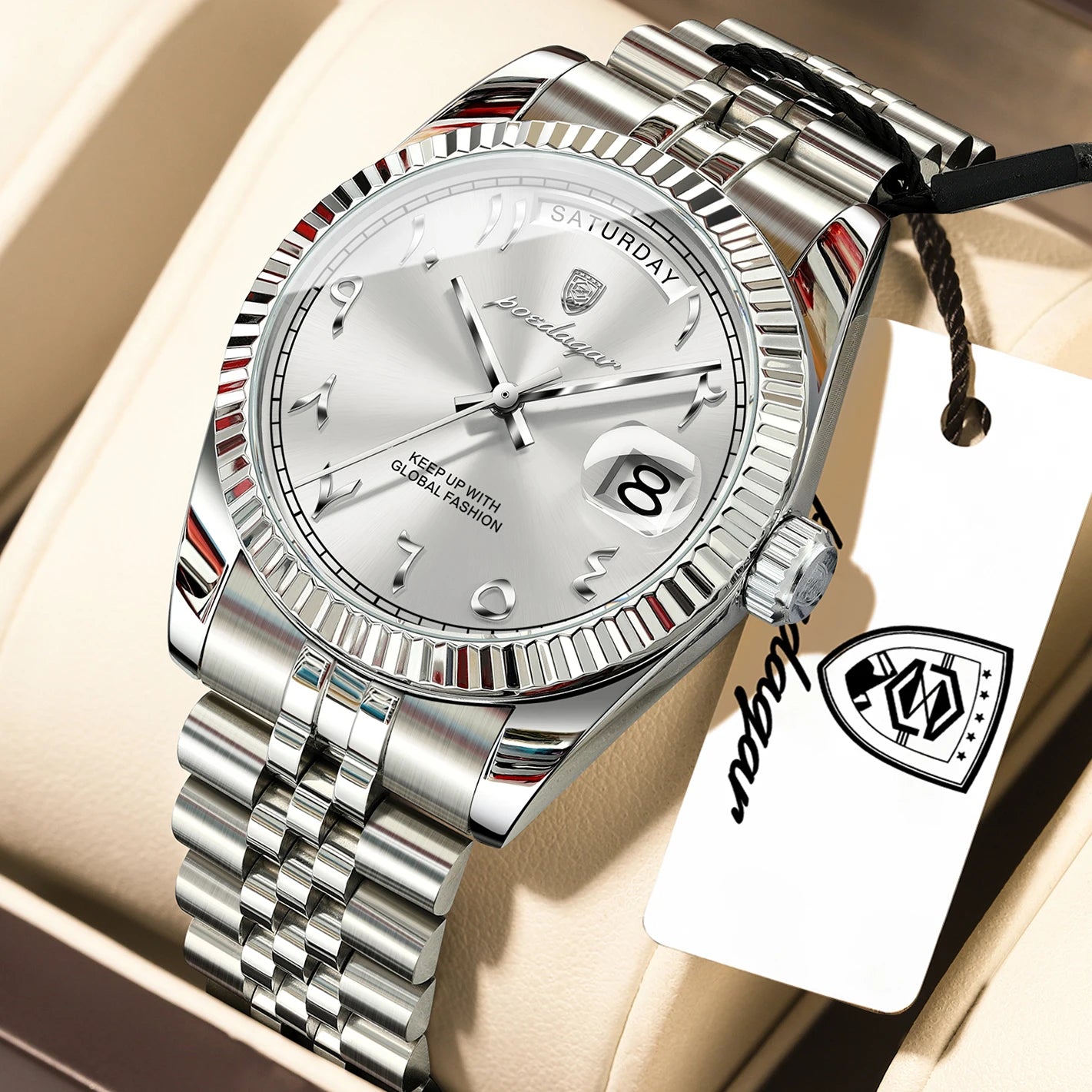 POEDAGAR Business Casual Male Clock Waterproof Date Week Fashion Men's Watch Stainless Steel Quartz Watches For Men Reloj Hombre