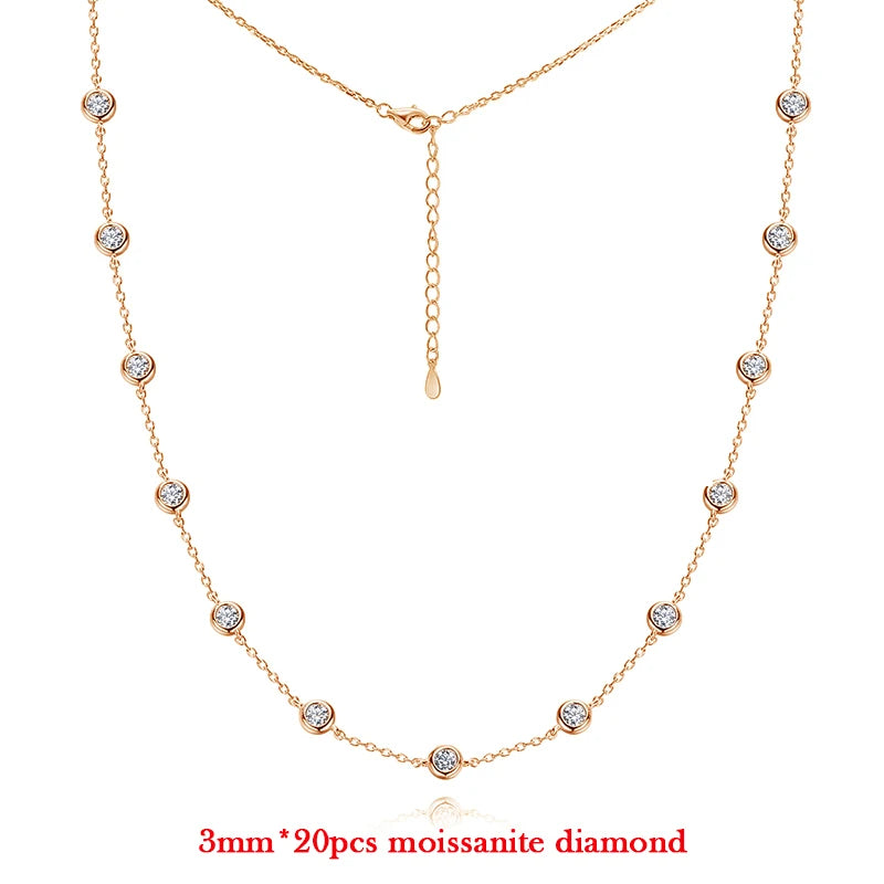 3MM Round Bubble Moissanite Diamond Tennis Neclace With 3carat Marquise Cut Pendant Neck Chain For Women 925 Silver Fine Jewelry