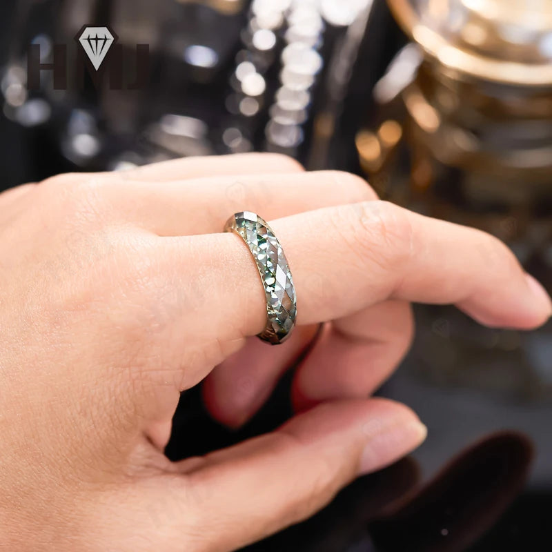 All Moissanite Thumb Ring Plain Band Pinky Ring Green&Champagne&White&Black Anniversary Birthday Gift Charms Free Give Necklace