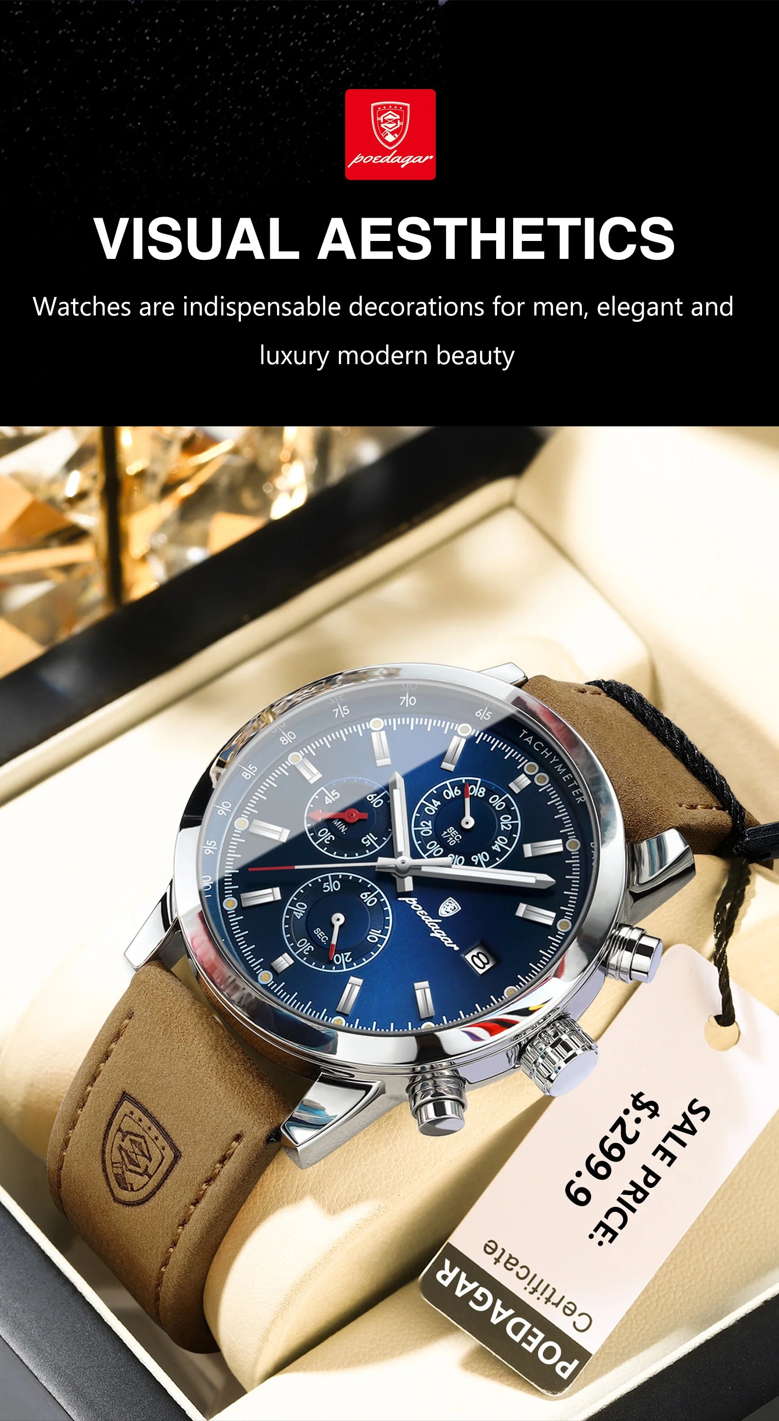 POEDAGAR Luxury Trendy Man Watch Date Waterproof Luminous Chronograph Men Watch Sports Male Stylish Leather Men's Quartz Watches