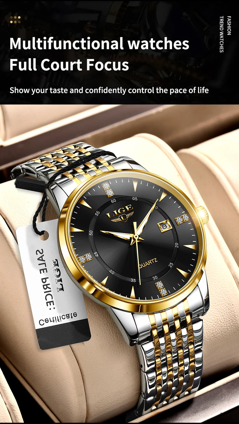 LIGE Luxury Quartz Wristwatches Mens Watch Stainless Steel Watches Luminous Date Waterproof Outdoor Diving Sports Watch reloj