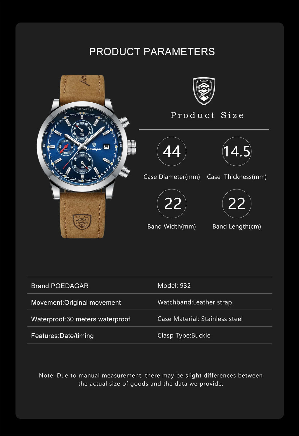 POEDAGAR Luxury Trendy Man Watch Date Waterproof Luminous Chronograph Men Watch Sports Male Stylish Leather Men's Quartz Watches