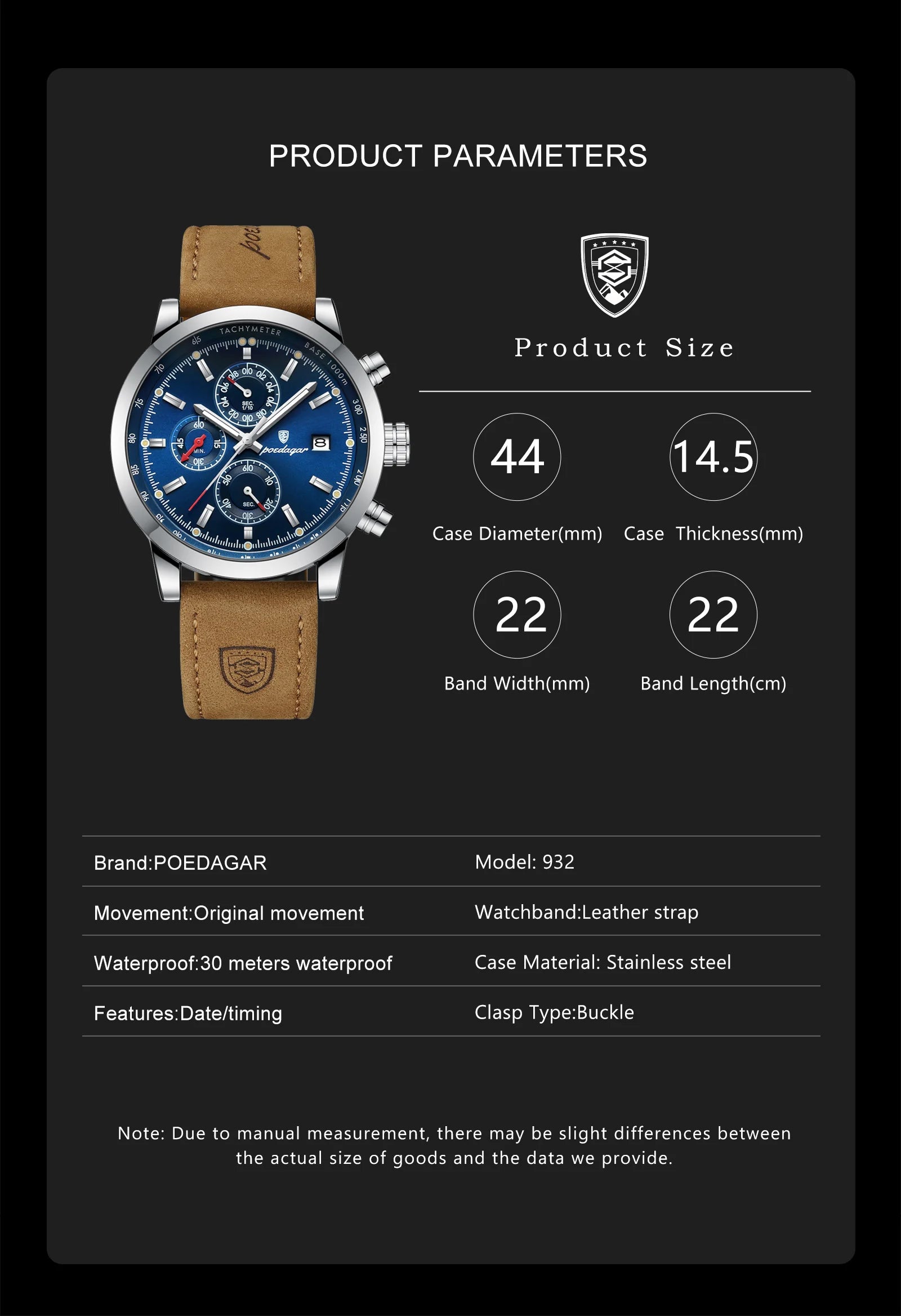 POEDAGAR Luxury Trendy Man Watch Date Waterproof Luminous Chronograph Men Watch Sports Male Stylish Leather Men's Quartz Watches