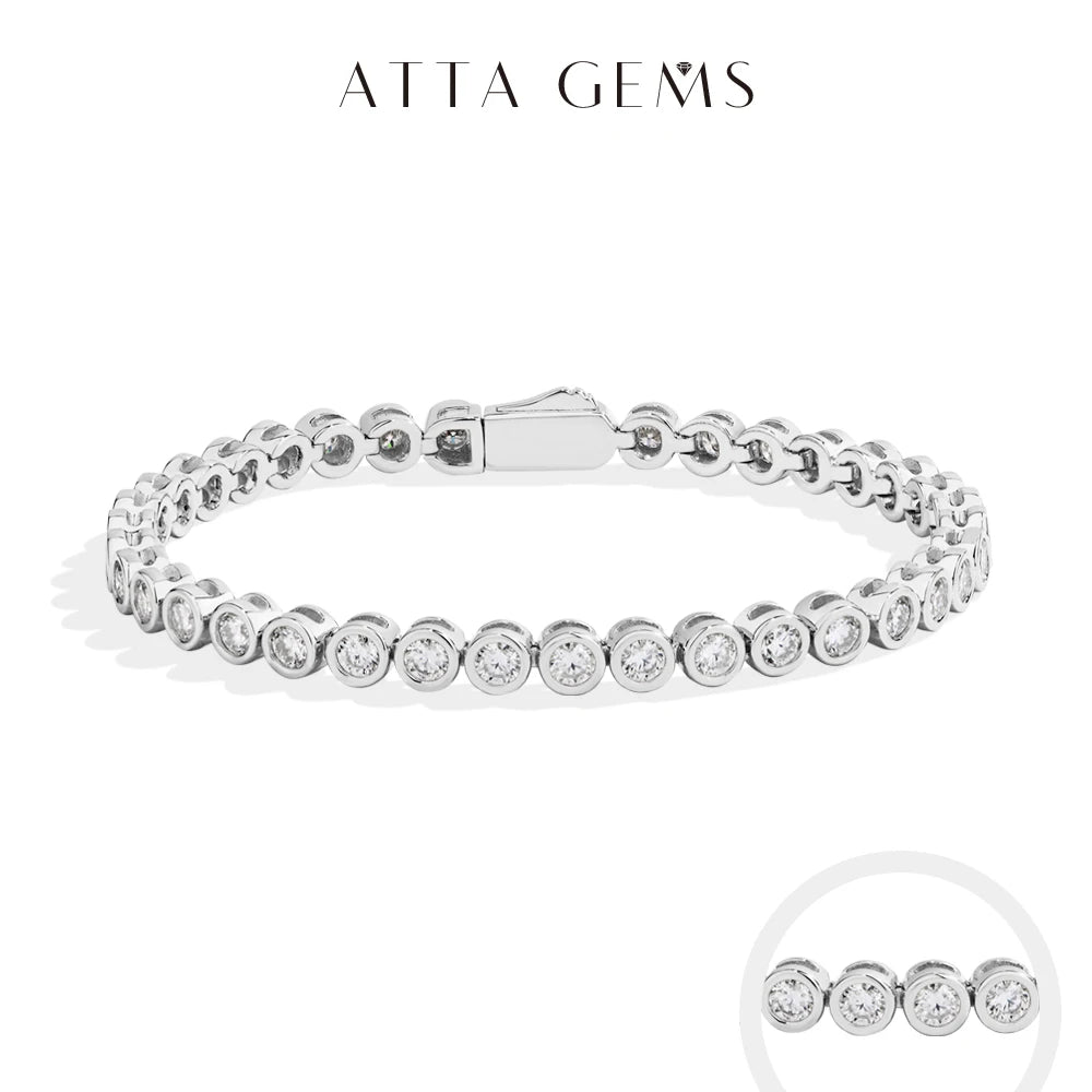 ATTAGEMS Round Cut 3mm Moissanite Tennis Bracelet 925 Sterling Silver Gold Plated Women Men's Bracelet Engagement Luxury Jewelry