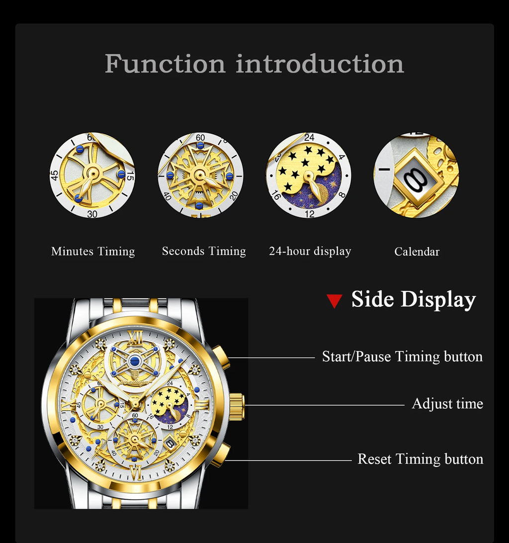 POEDAGAR Luxury Men's Quartz Watches Stainless Steel Date Chronograph Men Wristwatch Waterproof Luminous Fashion Man Watch Reloj