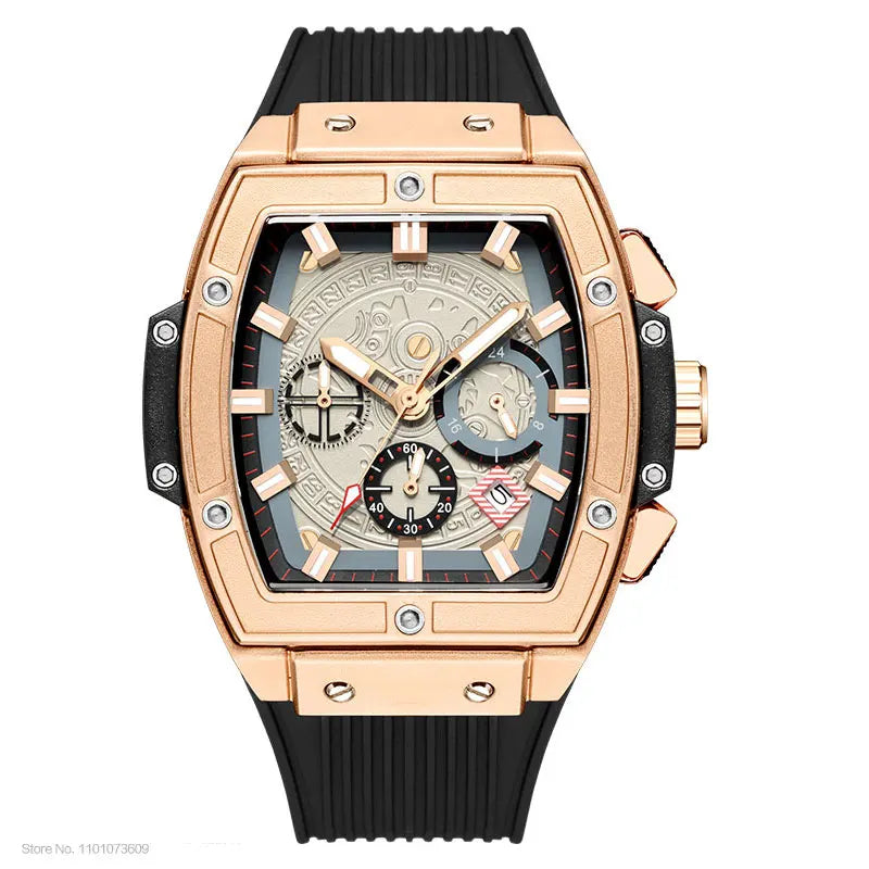 MEGIR & RUIMAS Watches for Men Fashion Military Sport Tonneau Chronograph Quartz Wristwatch with Date 24-hour 3atm Waterproof