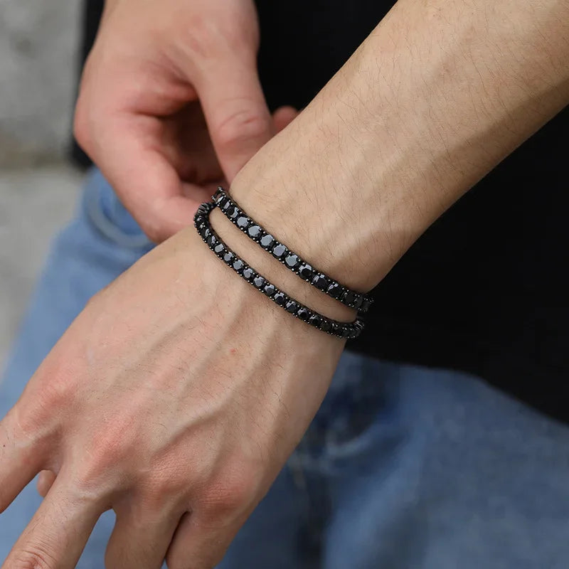 EWYA Full 3/4/5/6.5mm Black Moissanite Tennis Bracelet for Men Women Unisex 925 Silver Plated 18K Black Gold Hip Hop Bracelets