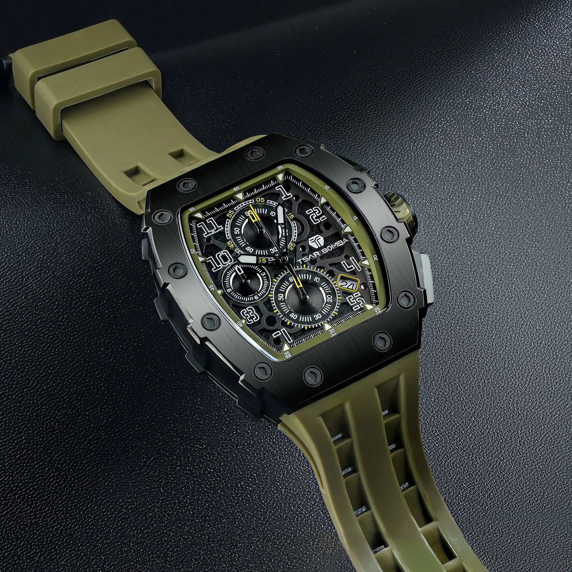 TSAR BOMBA Luxury Tonneau Quartz Watch for Men Japanese Movement, Stainless Steel Case,  Elegant Dress Wristwatch