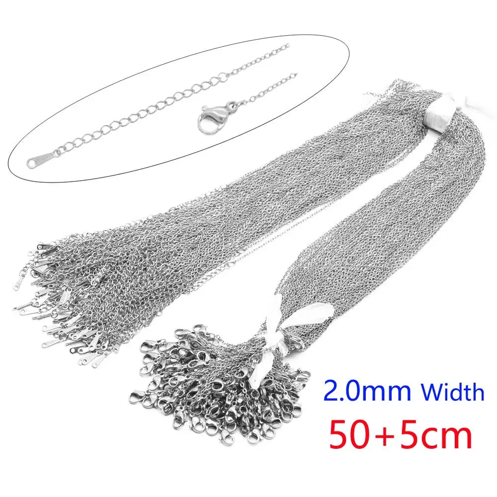 100pcs/Lot Bulk Wholesale 304 Stainless Steel Silver Color 45-50cm Cable Link Rolo Chain Necklace for Women DIY Jewelry Making
