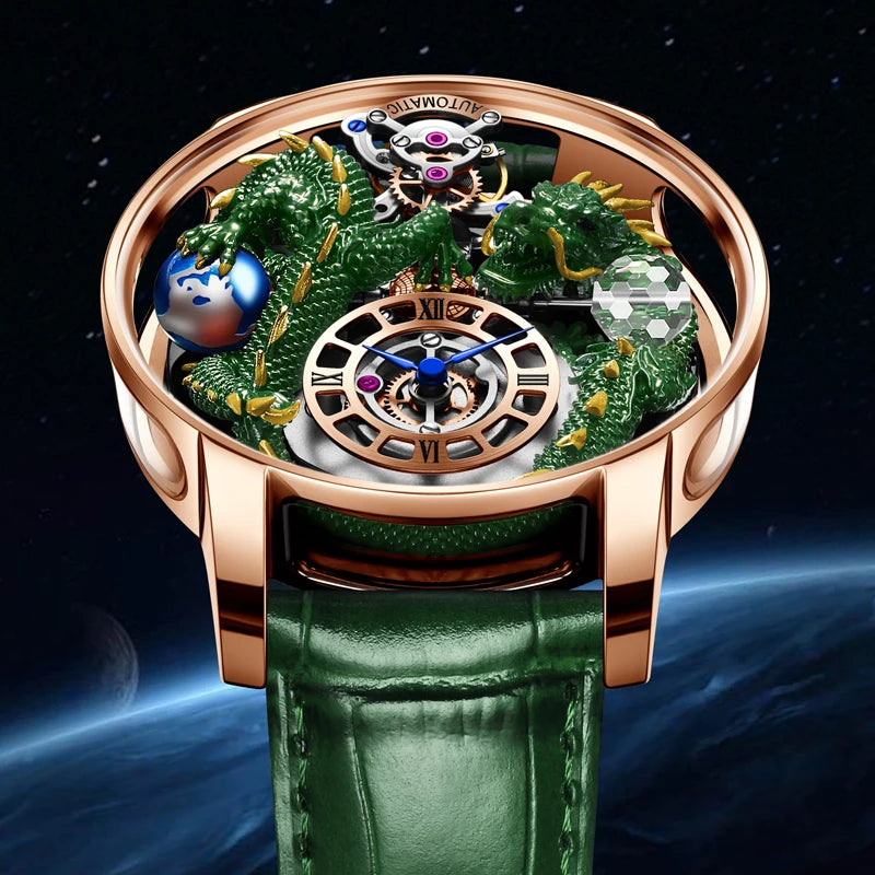 PINDU New Watchmakings House of Dragons Astronomia Art 3D Gold Dragon Astronomia Quartz Watch Men Astronomia Solar Montre Homme