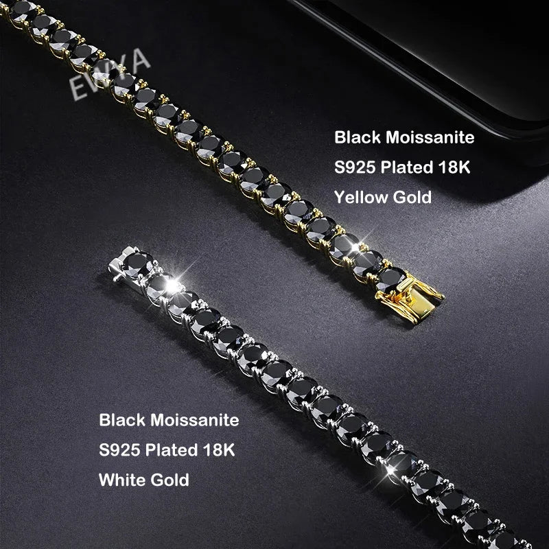 EWYA GRA Certified 3mm 0.1CT Gradient Color Black Grey White Moissanite Tennis Bracelet for Men Woman 925 Silver Link Bracelets