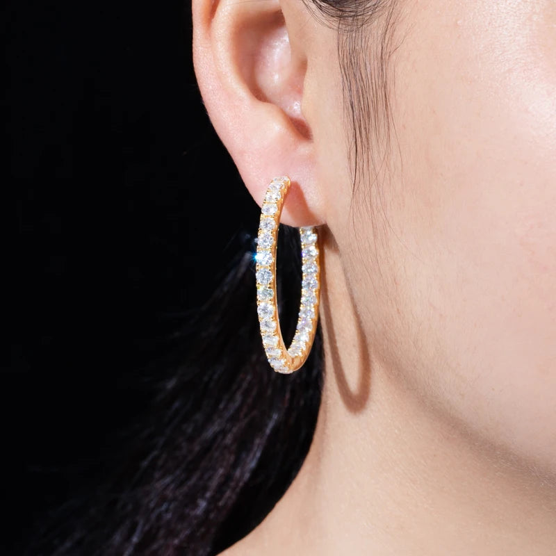 MossanRappr 5.6cttw Moissanite Diamond Big Hoop Huggie Earrings 925 Sterling Silver Luxury Earring Hip Hop Jewelry for Women