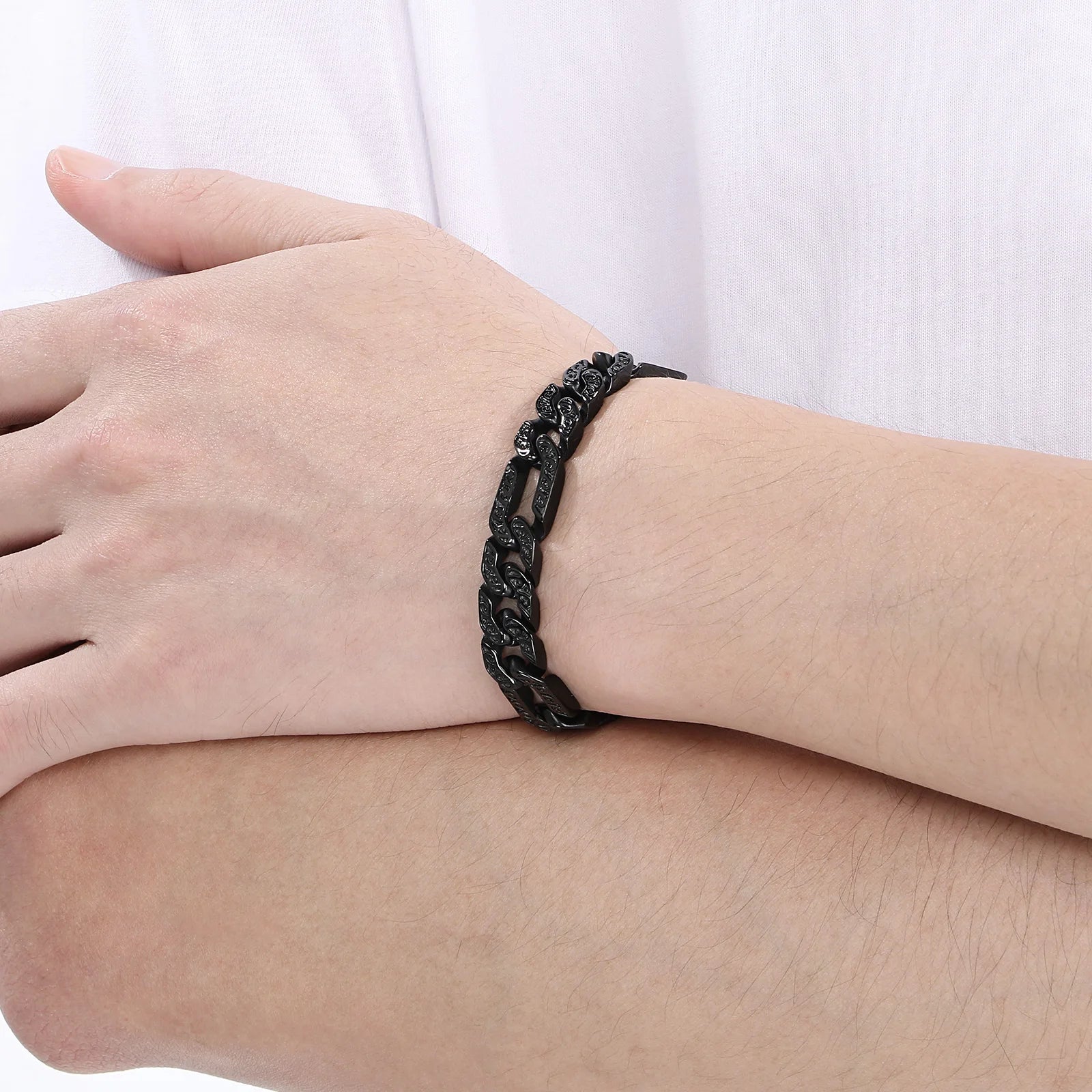 Fongten Tie Stainless Steel Men's Bracelet Mysterious Egyptian Pattern Hollow Chain Punk Rock Halloween Gift Fashion Jewelry