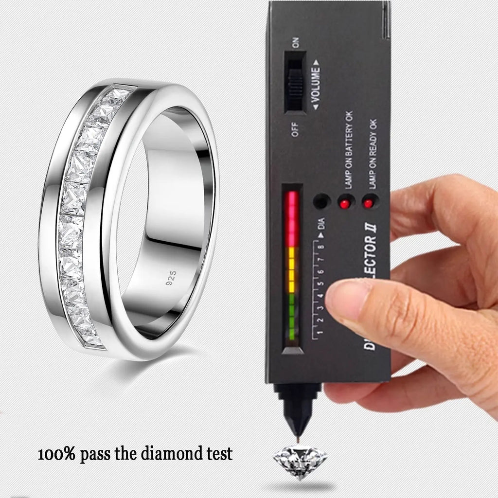 Newshe 925 Silver Certified Moissanite Mens Wedding Band Half Eternity Princess Cut Lab Created Diamond Ring Luxury Jewelry