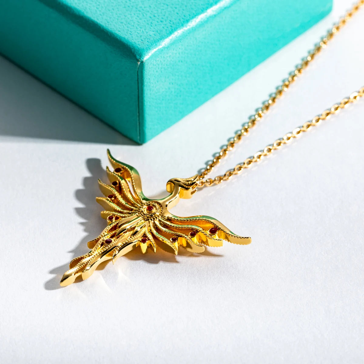 AnuJewel Phoenix Yellow Gold Plated Pendant Mythology Classic of Mountains and Seas 50cm 925 Sterling Silver Necklace Jewelry
