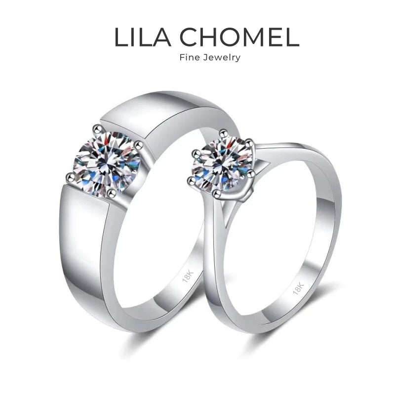 Lover Rings Women Engagement Men 18K White Gold Wedding Band 0.5/1CT Moissanite Diamond Valentine's Day PT950 Girl Birthday Gift