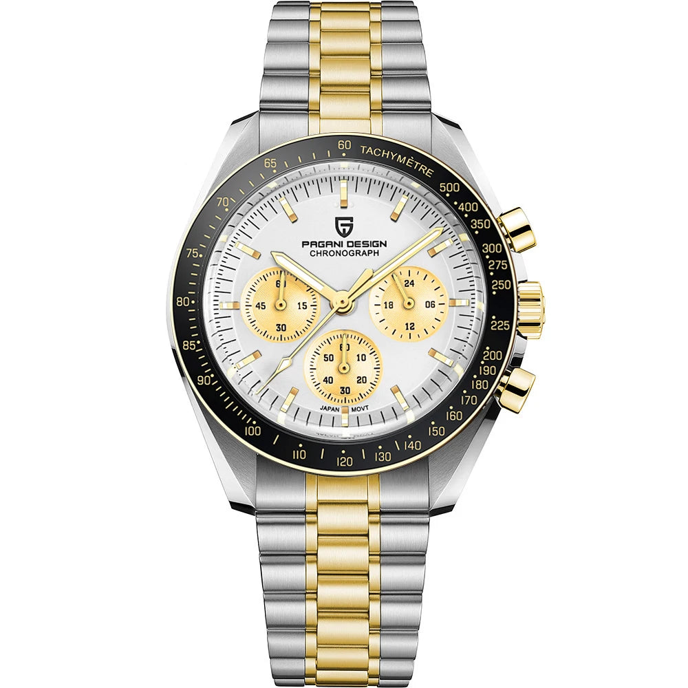 PAGANI DESIGN Silver Gold Moon Watches Luxury Quartz Watch For Men Auto Date Chronograph AR Sapphire crystal watch Men 2025 New