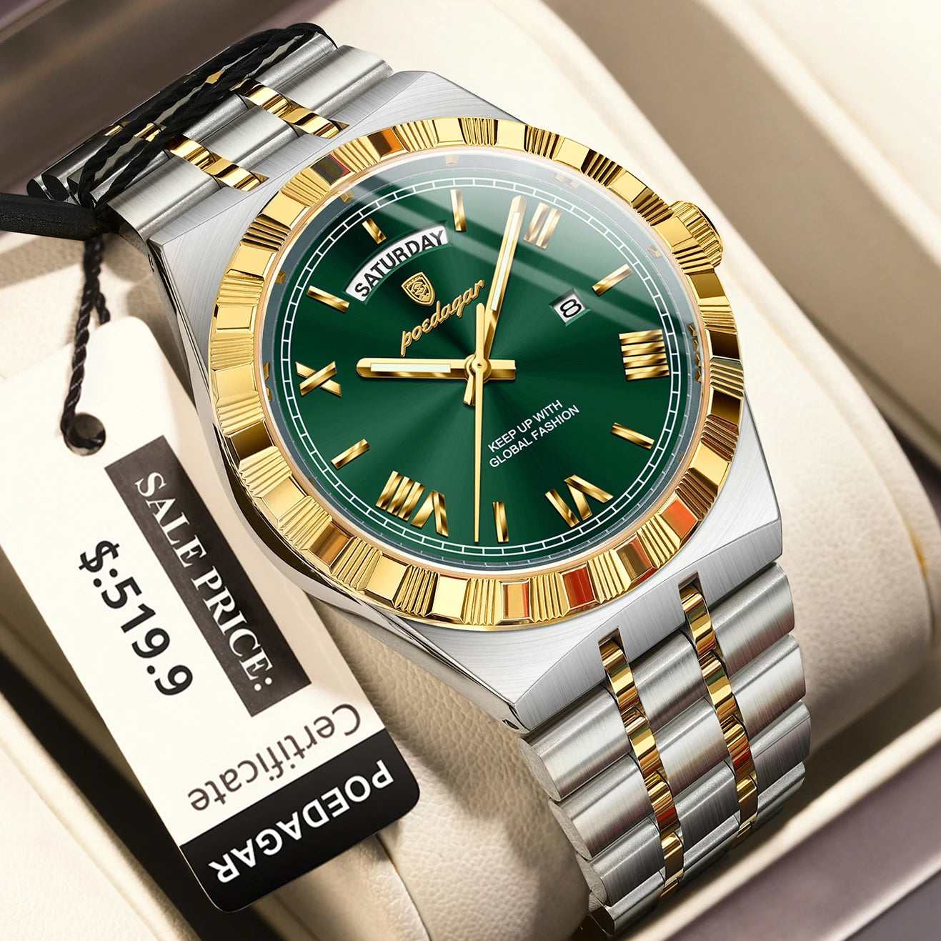 POEDAGAR Luxury Business Man Watch Week Date Waterproof Luminous Watches For Men Stainless Steel Quartz Men's Fashion Wristwatch