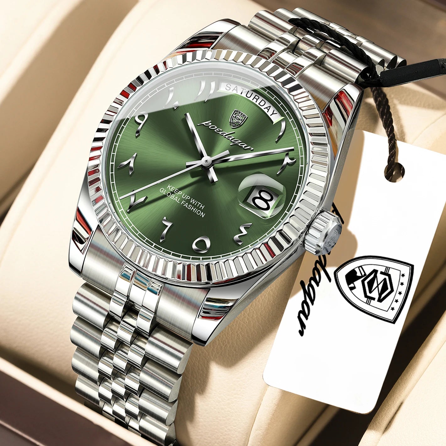 POEDAGAR Business Casual Male Clock Waterproof Date Week Fashion Men's Watch Stainless Steel Quartz Watches For Men Reloj Hombre