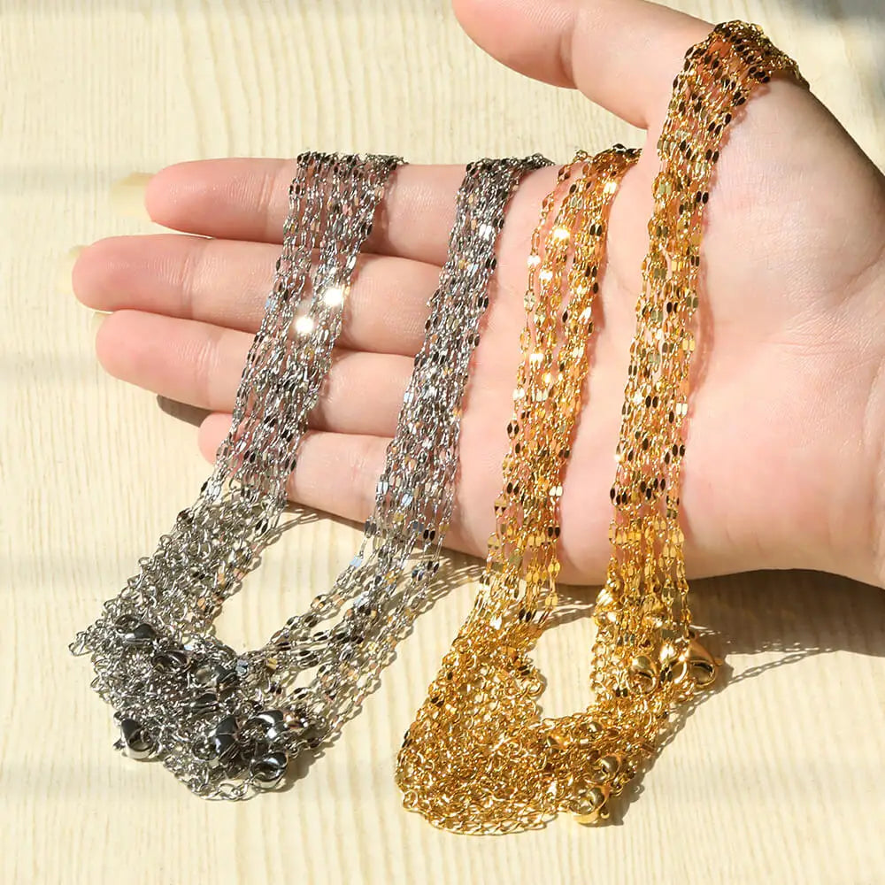 10pcs/Lot 45cm Stainless Steel 304 Link Necklace For Women Jewelry Making Accessories Diy Handmade Supplies Golden Silvery Chain