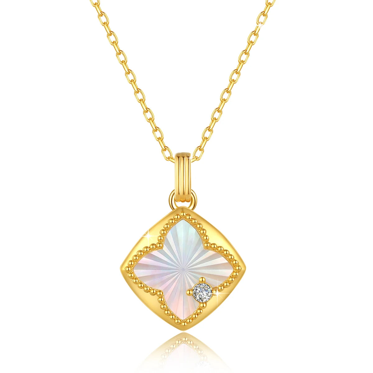 18K Gold Lucky Four Leaf Clover Pendant Necklace AU750 Natural Seashell Jewelry 100% Genuine for Women Anniversary Fine Gifts