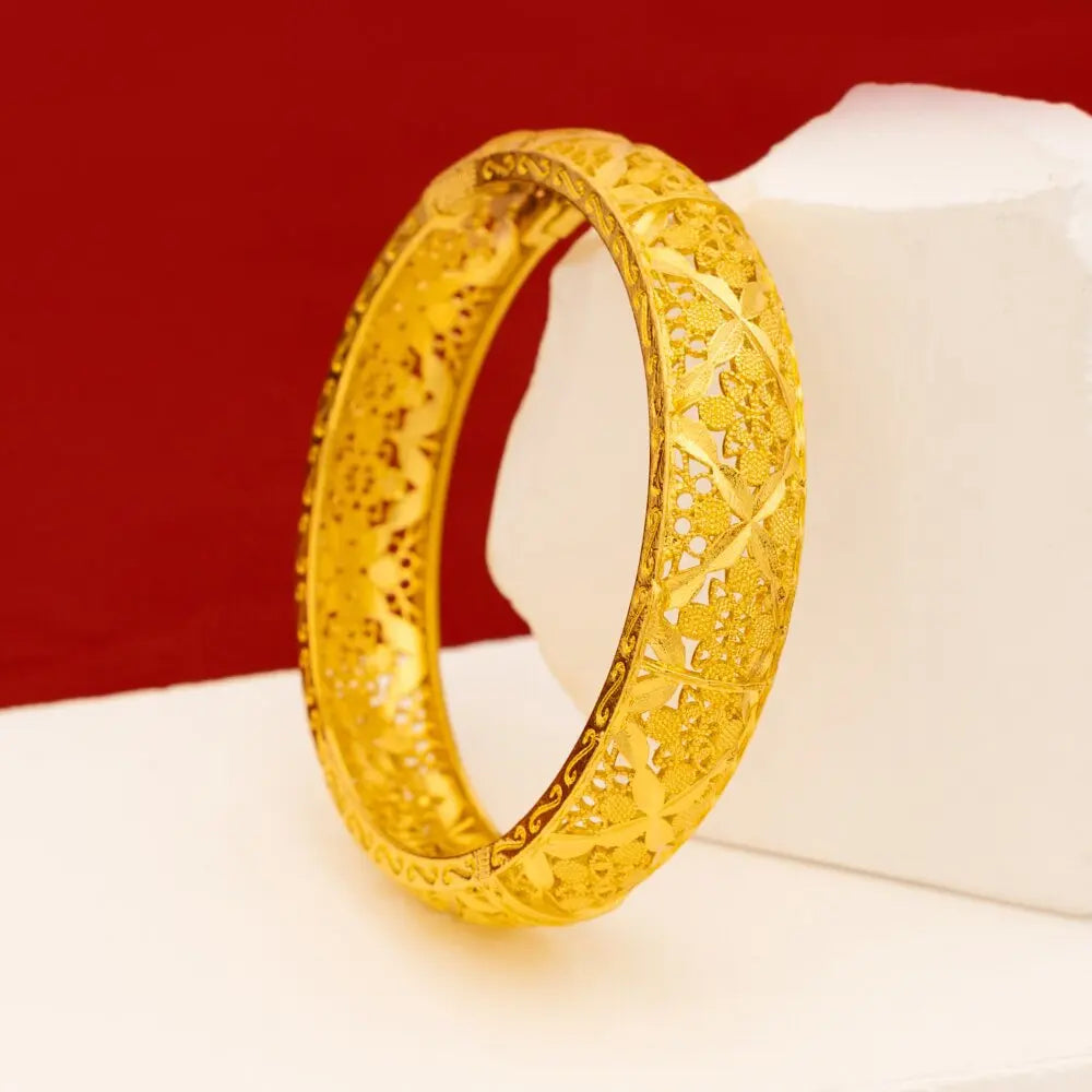 Luxury 24K 9999 Pure Gold real gold Women's Open-cut Carved Bracelet