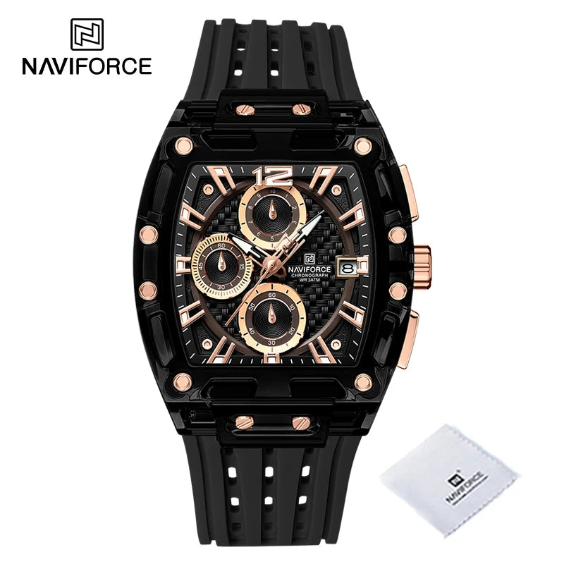 High Quality NAVIFORCE Watches for Man Silica Strap 50M Waterproof Sport Male Clock Casual Quartz Date Display Men's Chronograph