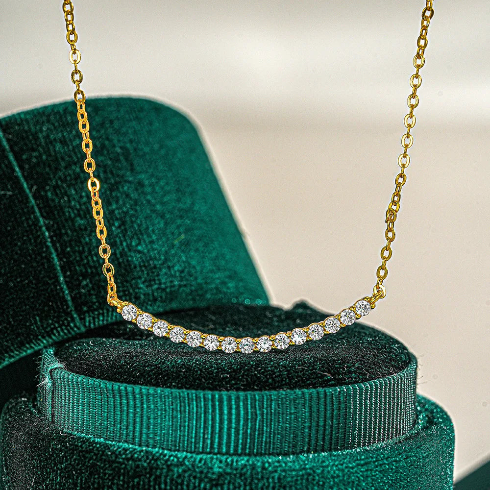 Luxury 100% Real 18k Gold 1 karat moissanite diamond pendant necklace women smile necklace clavicle chain