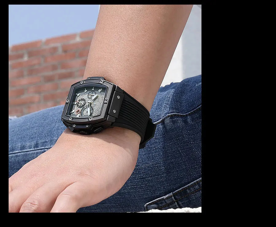 MEGIR & RUIMAS Watches for Men Fashion Military Sport Tonneau Chronograph Quartz Wristwatch with Date 24-hour 3atm Waterproof