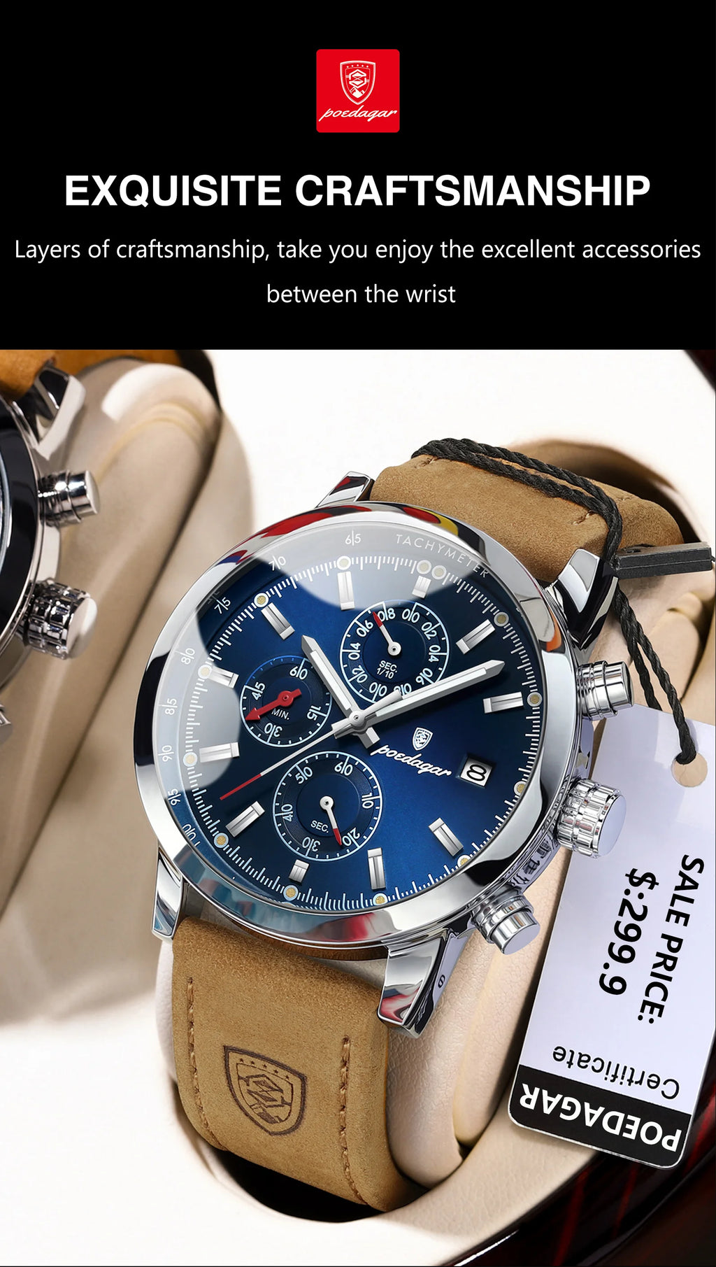 POEDAGAR Luxury Trendy Man Watch Date Waterproof Luminous Chronograph Men Watch Sports Male Stylish Leather Men's Quartz Watches