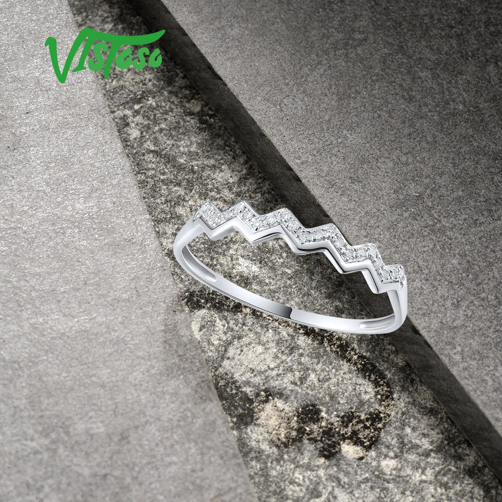 VISTOSO Pure 14K 585 Rose Yellow White Gold Ring For Women Sparkling Diamonds Stackable Engagement Delicate Wave Fine Jewelry