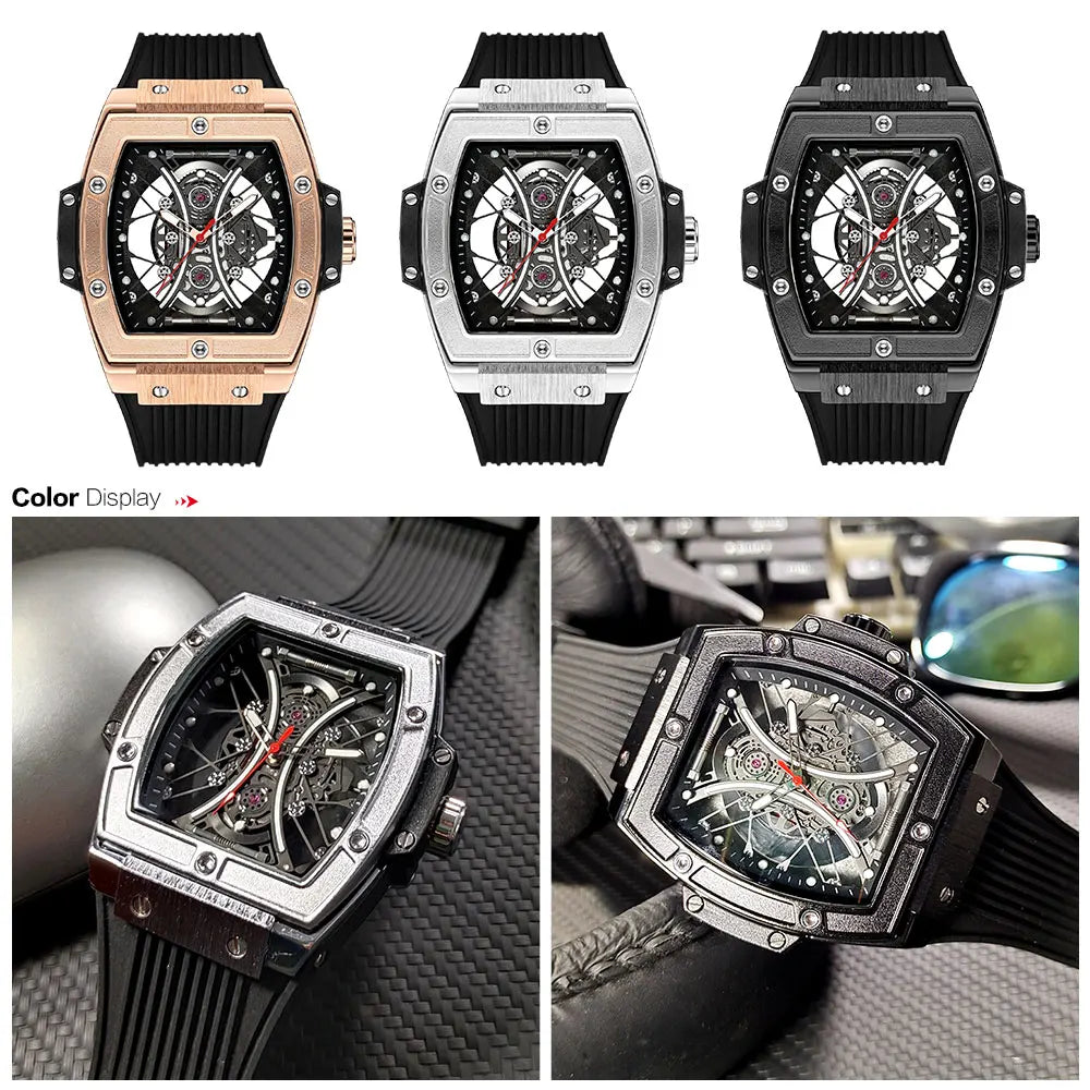 MEGIR & RUIMAS Military Sport Watch for Men Fashion Silicone Strap Analog Quartz Wristwatch with Luminous Hands Tonneau Dial 334