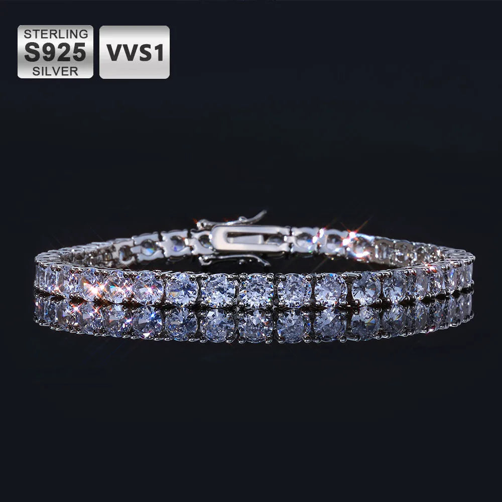 925 VVS Moissanite Star Chain Bracelet Hip Hop Jewelry Bling Iced Out Tennis Cross Bracelet Sterling Silver with GRA 7/8inch