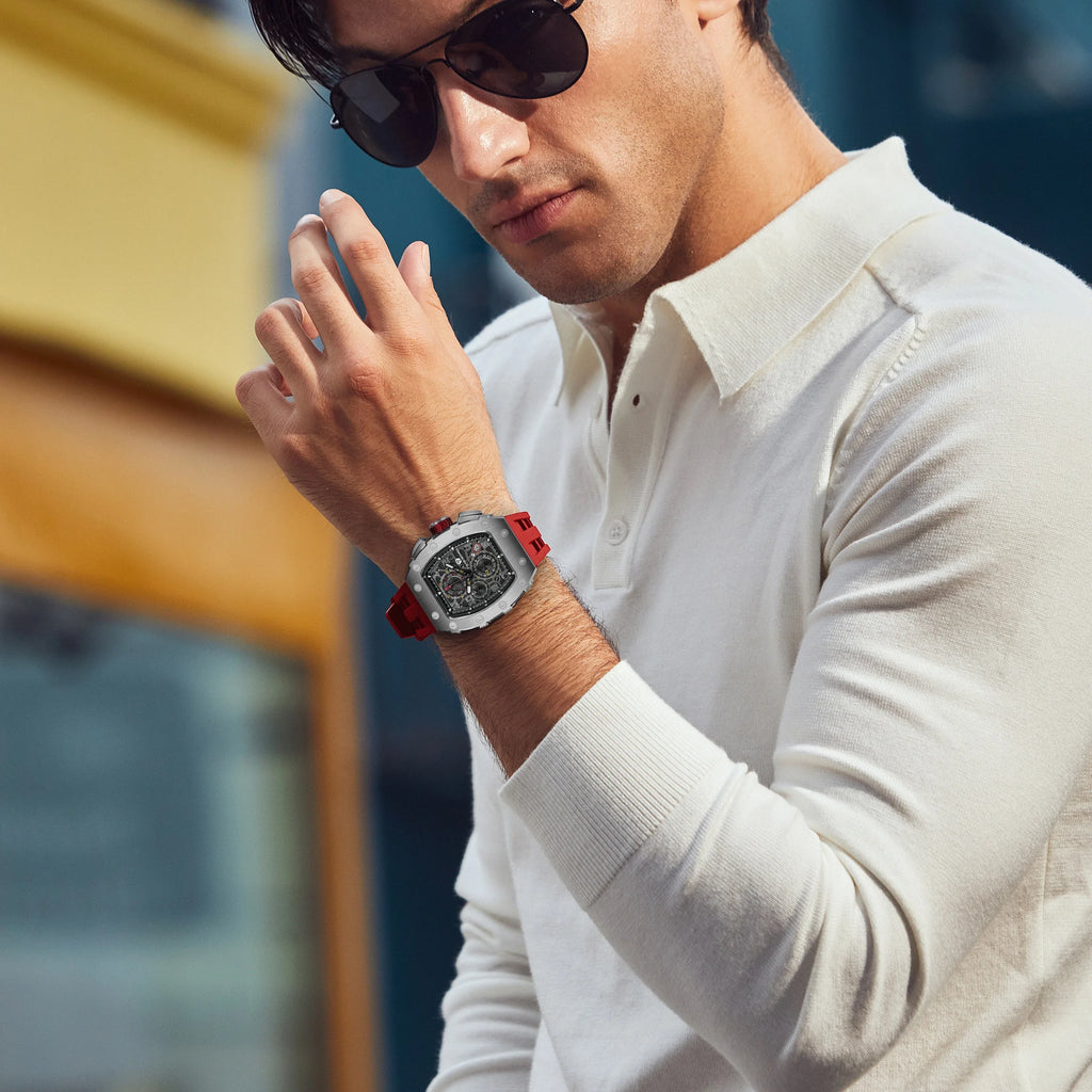 TSAR BOMBA Luxury Tonneau Quartz Watch for Men Japanese Movement, Stainless Steel Case,  Elegant Dress Wristwatch
