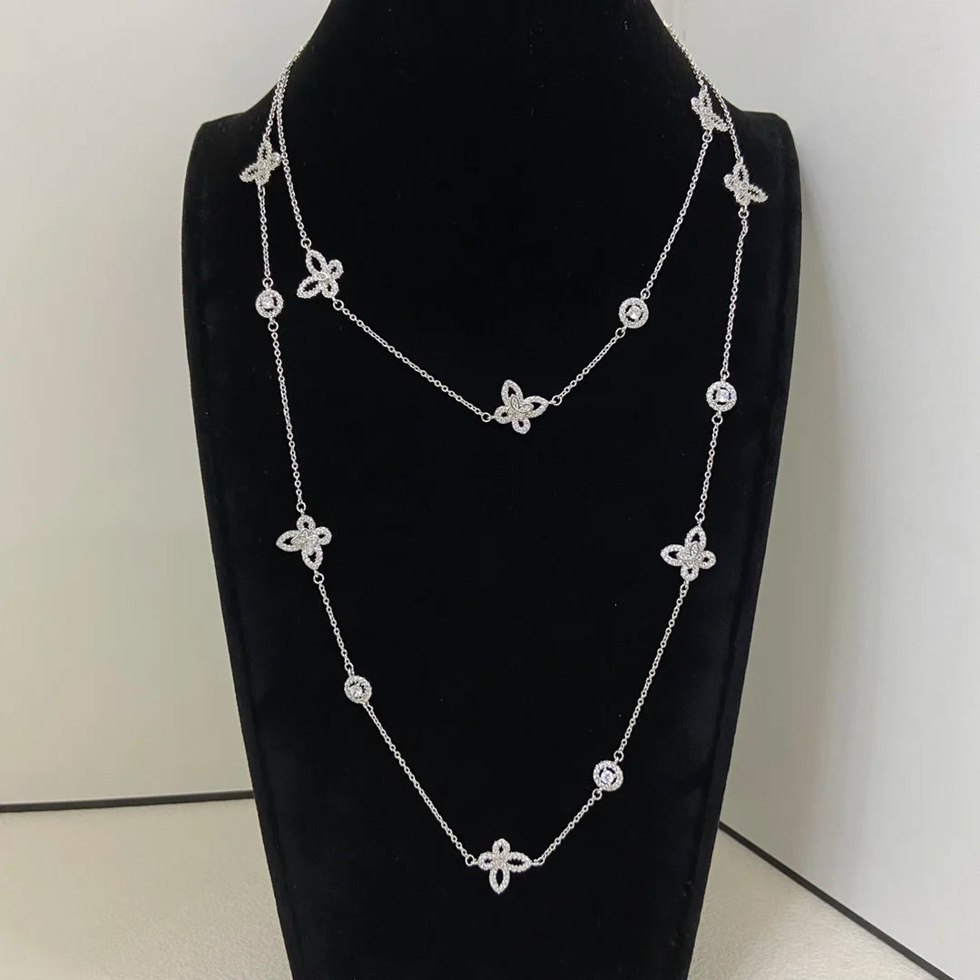 S925 Silver Women's Necklace, Fashionable Design Pentagram and Butterfly Pendant Necklace, Holiday Gift