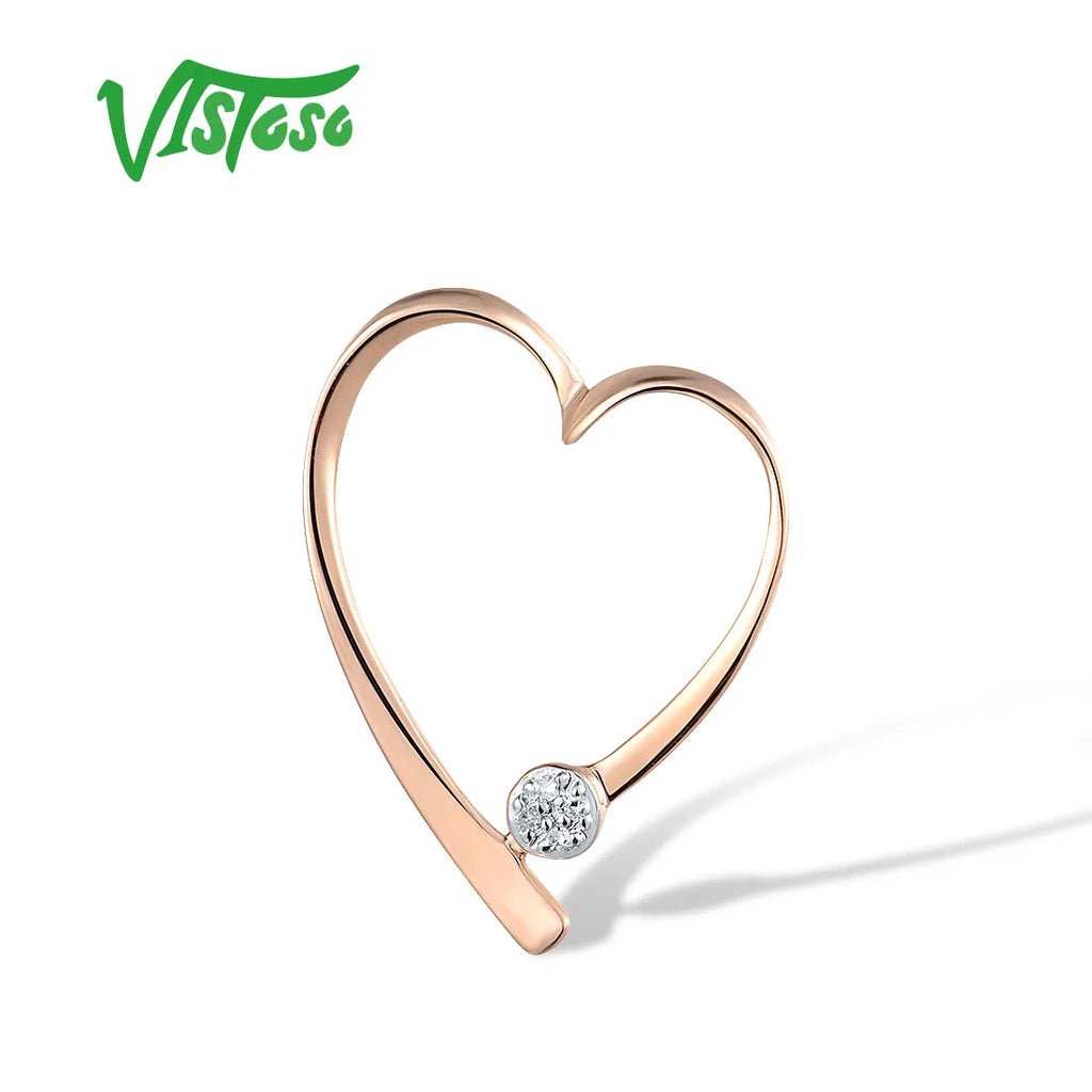 VISTOSO Gold Pendants For Women Pure 14K 585 Rose Gold Love Heart Sparkling Diamond Geometric Wedding Gifts Trendy Fine Jewelry