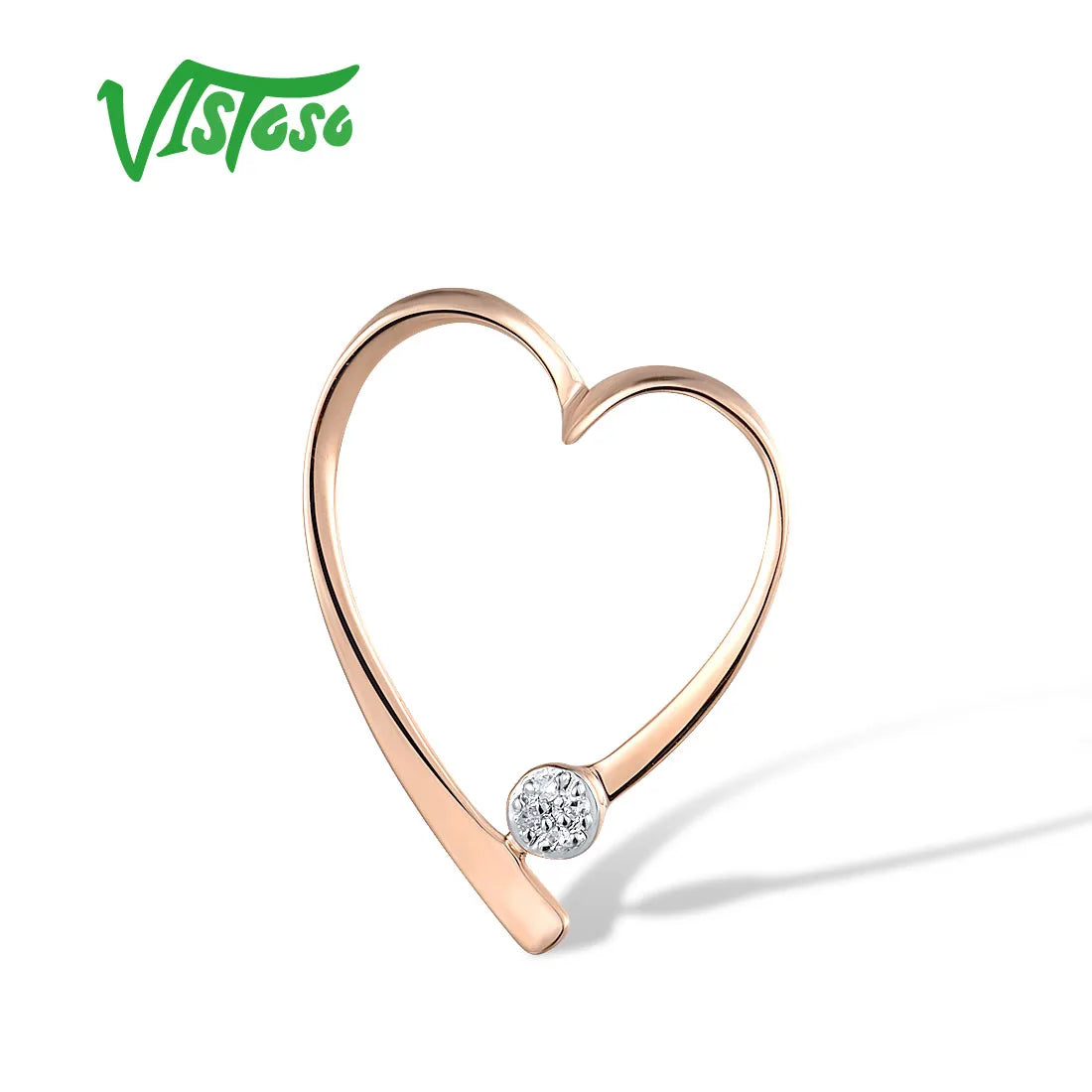 VISTOSO Gold Pendants For Women Pure 14K 585 Rose Gold Love Heart Sparkling Diamond Geometric Wedding Gifts Trendy Fine Jewelry