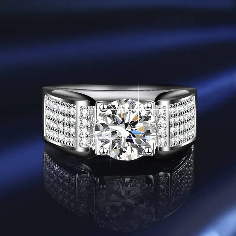 TY Classic Men's 1.0 Carat Real Moissanite white Ring 18K White Gold D Color Diamond Engagement Wedding Fine Jewelry Gift