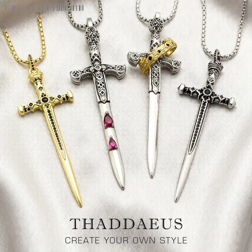 Sword Pendant Link Chain Necklace Summer Brand New Fine Jewelry Europe 925 Sterling Silver Vintage Gift For Women Men